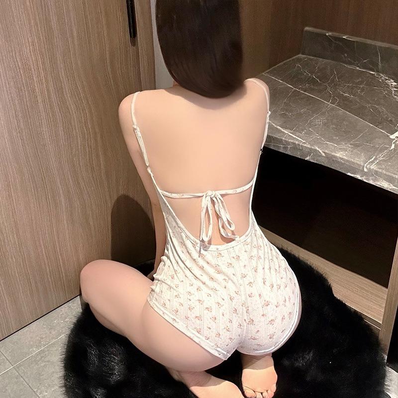 Pure Lust Sexy Female Floral Sweet Girl Suspender One-piece Erotic Underwear Sleeveless Shorts Spice Suit