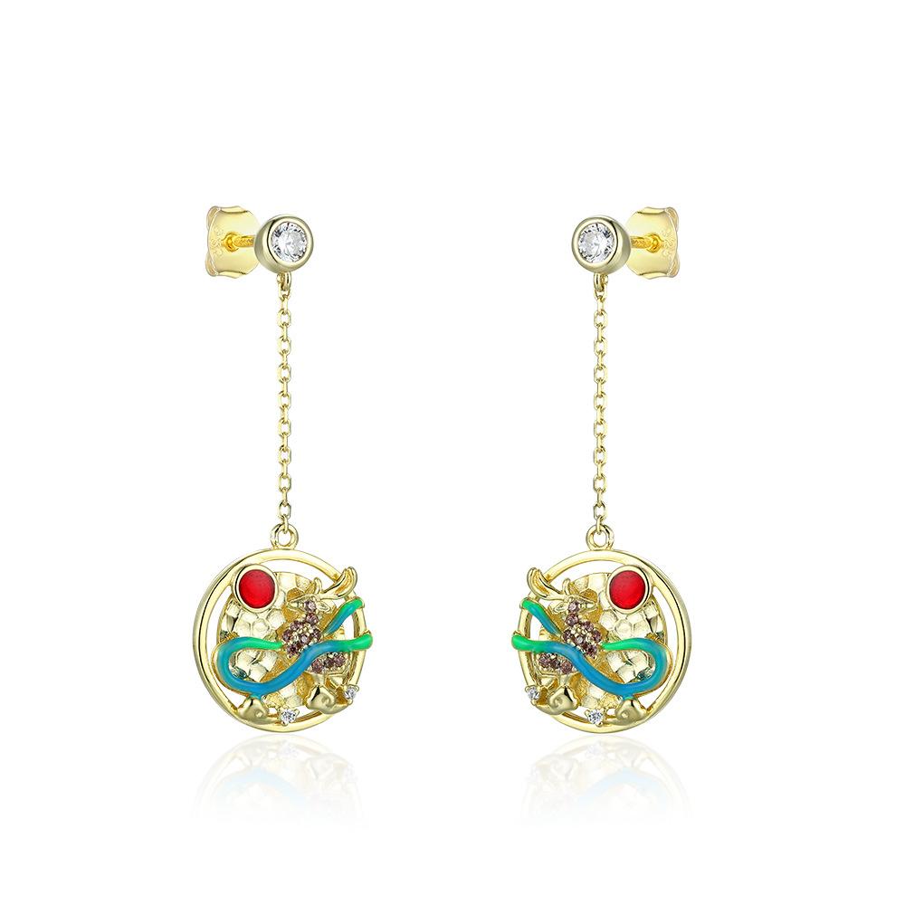 

Original Guochao S925 sterling silver earrings Dunhuang nine-color deer tassel new Chinese earrings drip glaze light luxury earrings 925 silver