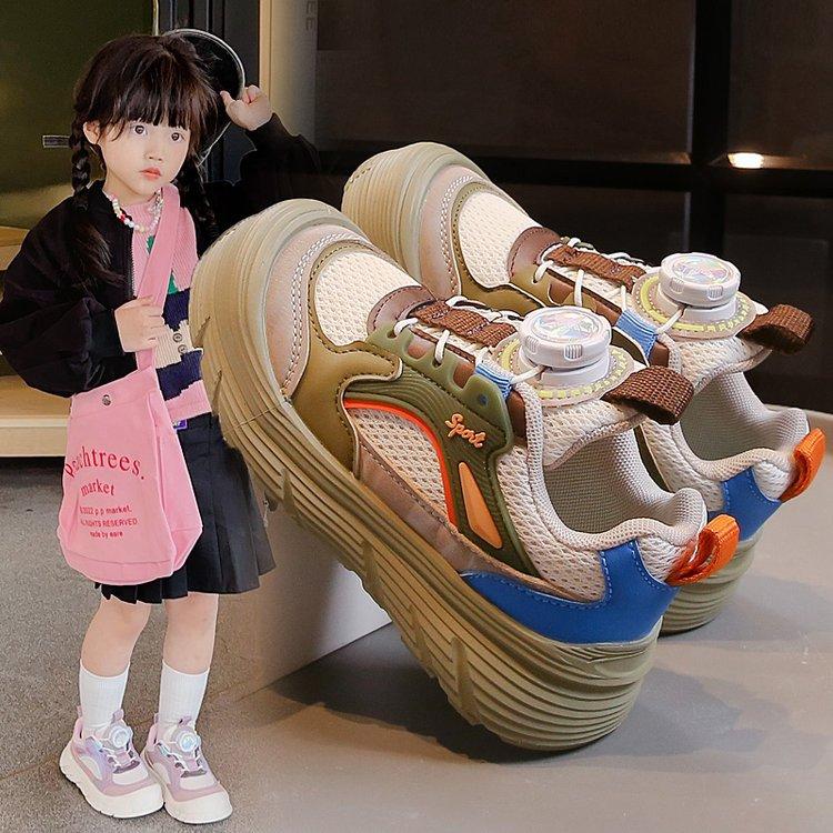 Girls Shoes 2025 Spring New Children's Sports Shoes Medium and Old Children's Rotating Buckle Girls Lightweight Non-slip Dad Shoes
