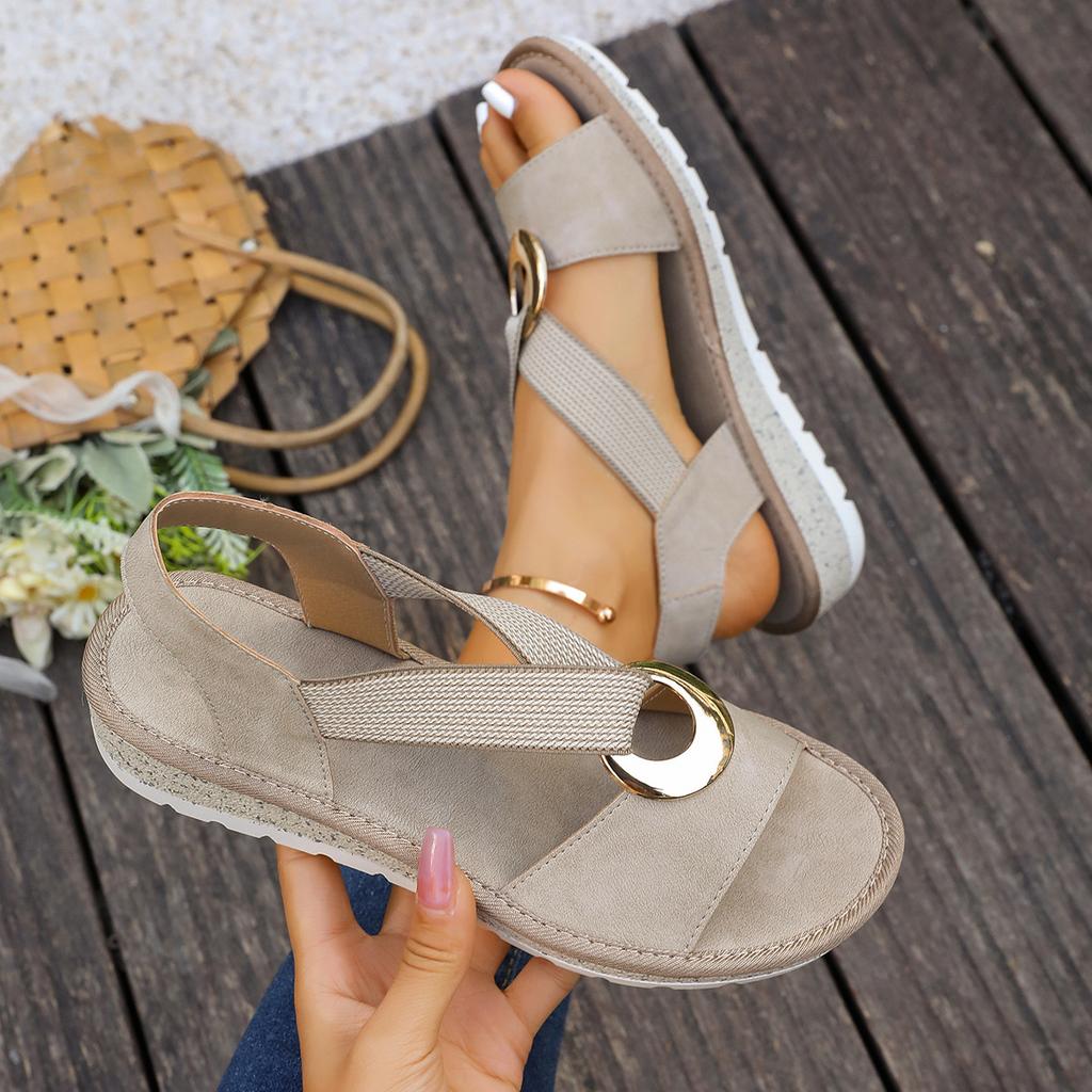 Women's Plus Size Espadrille Wedge Sandals, Metal Buckle Peep Toe Sandals