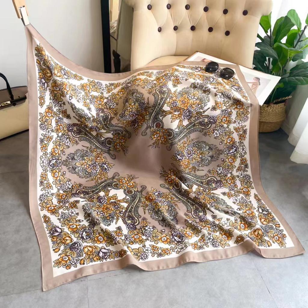 110*110Cm Russian Floral Square Scarf Women Flower Printed Ukrainian Shawl Babushka Bnadana Scarves Handkerchief Head Wraps
