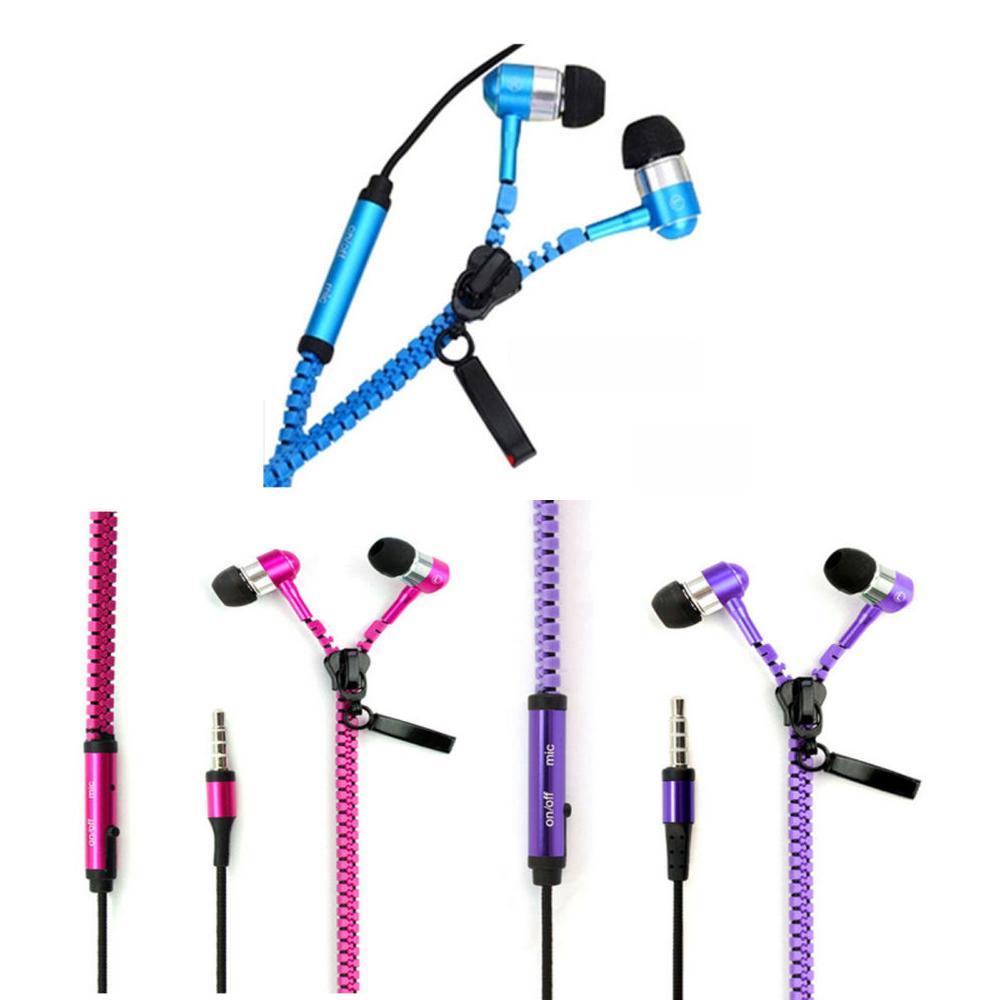 Metal Zipper Earphones With Microphone For Mobile Phone Listening And Call Control