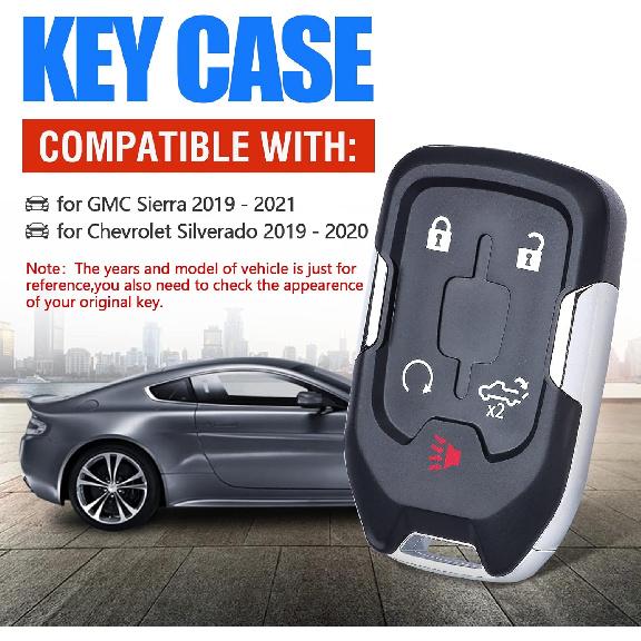 Car Key Fob Shell Case Housing Replacement for GMC Sierra 2019 2020 2021 for Chevy Silverado 2019 2020 HYQ1EA HYQ1ES 5 Buttons,Just a Key Shell