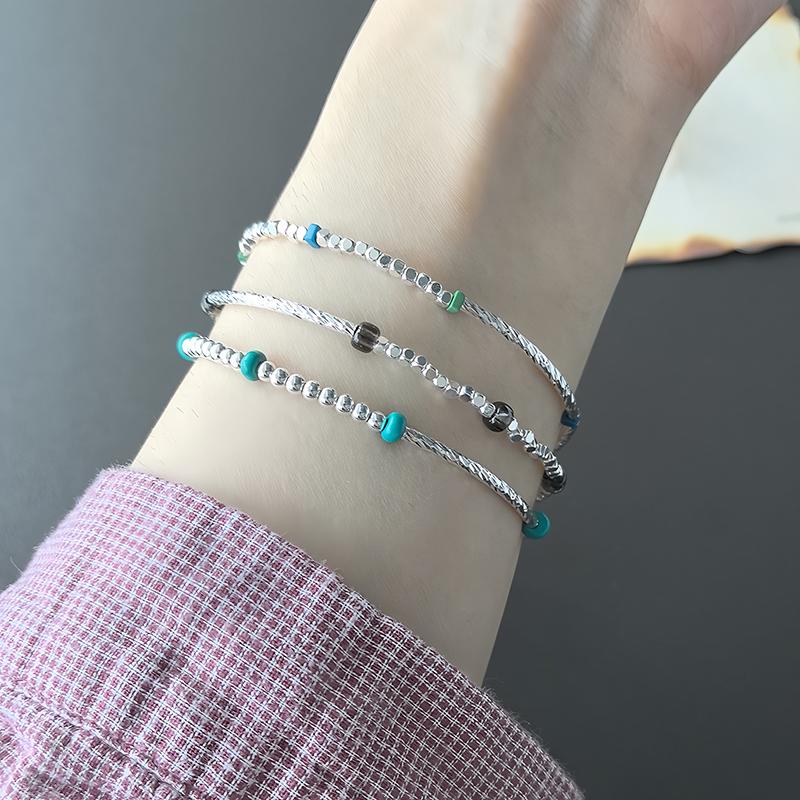 Silver Plated Bracelet for Women Pearl Red Agate Turquoise Glass Fish Butterfly Geometric Elastic Jewelry Party Gift