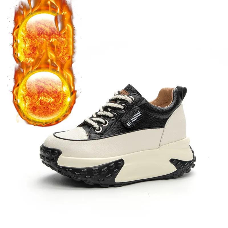 

Модные 7 см Платформа Клин Натуральная Кожа Мода Женщины Весна Хорошо сидящие Осень Массивные Кроссовки Обувь Дышащая Смешанный цвет Зима 40 теплый черный