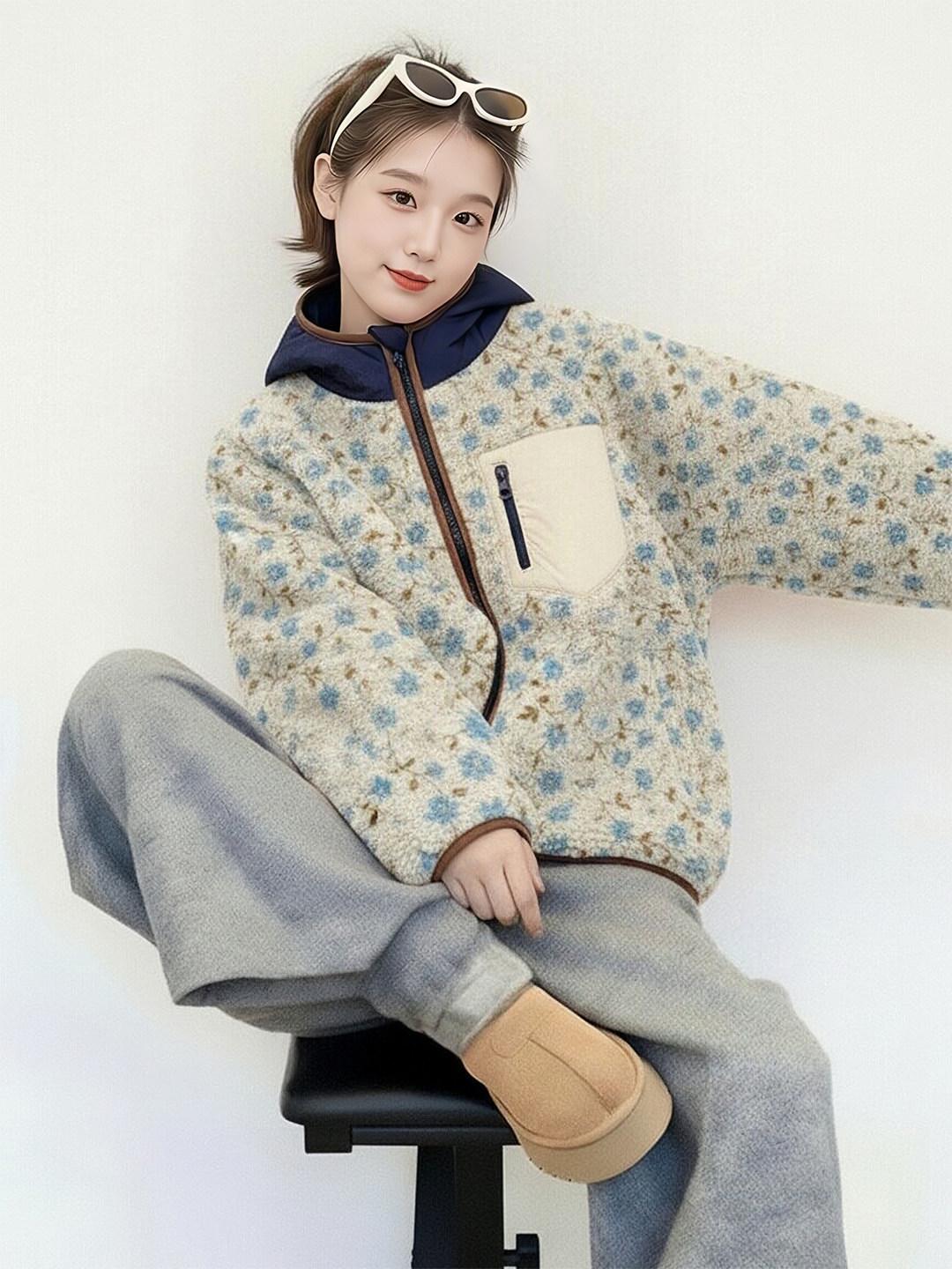 

Женская hooded шуба из овчины с узором Fair Isle, зимняя, короткая и толстая, из шерсти цвета вересково-серого. L зелёный