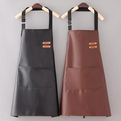 PU Leather Waterproof and Oil Resistant Apron Kitchen Workwear Home Cooking Cleaning Unisex Sleeveless Apron Adjustable