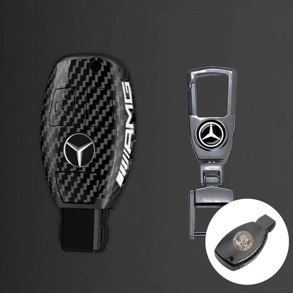 DJR5 New For Mercedes Benz PC Carbon Fiber Car Key Rings For Mercedes Benz AMG A B C E Class GLS GLA GLC CLS CLA W204 W212 W176 Car K