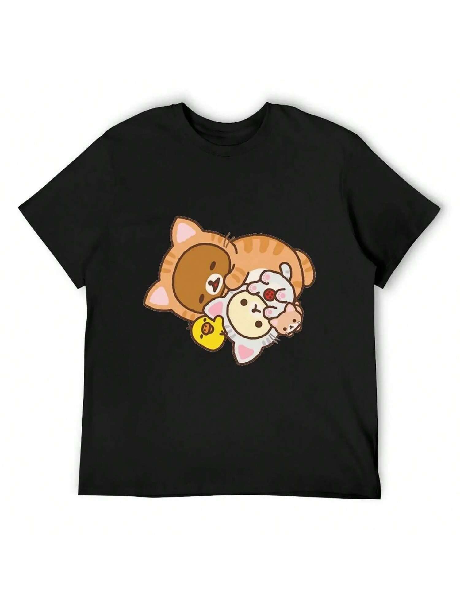 

Rilakkuma And Friends Sleeping Cat Costumes T-Shirt Vintage T Shirts Hippie Clothes Plain Mens Graphic T-Shirts Anime XXXXXL чёрный