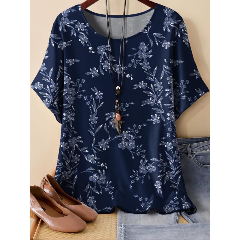

Amazon Summer New 3D Flower Butterfly Print Short Sleeve Crew Neck T-Shirt Women XS