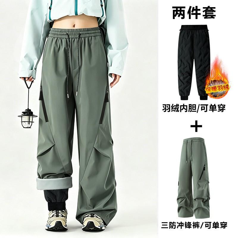 Men Women 3-in-1 Waterproof Windproof Hiking Ski Pants With Fleece Liner Winter Outdoor Trekking Camping