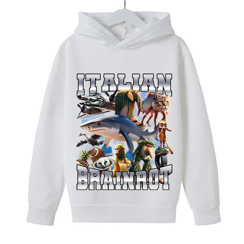 Kids Long Sleeve Hoodie Viral Italian Brainrot Meme Mixed Creature Graphic Pullover Sweatshirt Autumn Winter Casual Sport Daily Wear Tops