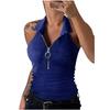 2024 Women's Fashion Casual Solid Color Ribbed Zip-Up Vest T-Shirt with Turn-Down Collar for Spring/Summer