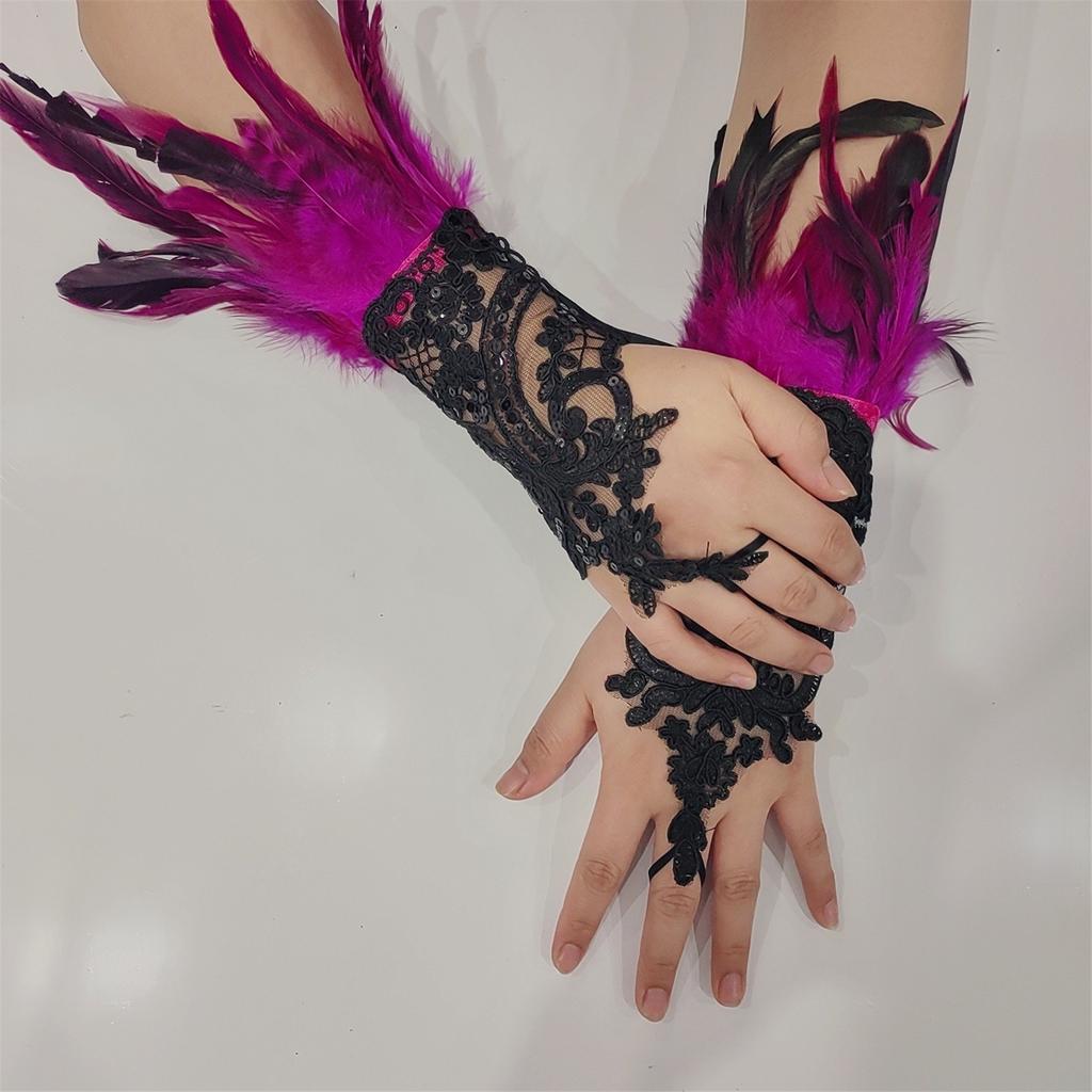 Wedding Gloves Proms White Gloves Feather Long Gloves for Operas Women Lady Proms Costume Accessories