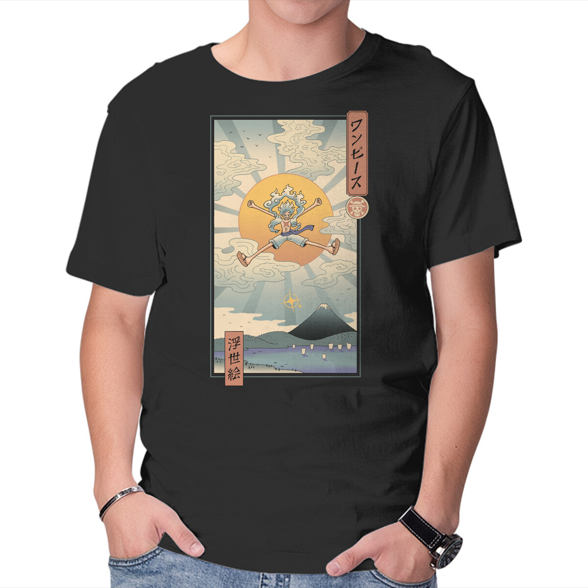 Unisex Crew Neck T-Shirt Pirates Ukiyo-e Graphic Short Sleeve Casual Tee S