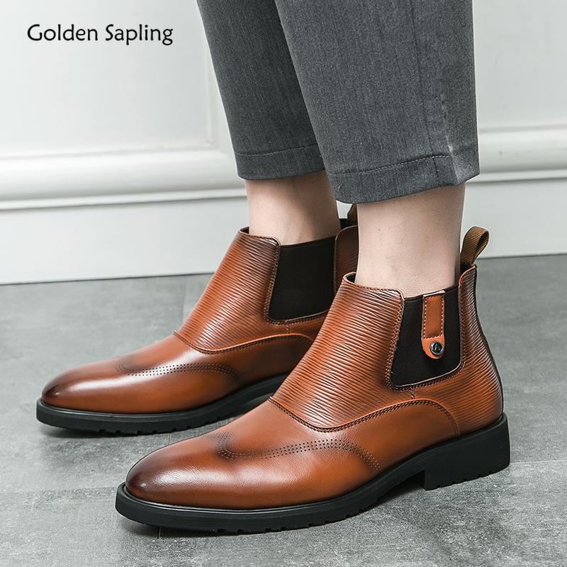 Golden Sapling Party Men Boots Casual Business Shoes Comfortable Chelsea Boot Office Shoe Leisure Flats Slip on Fashion Footwear