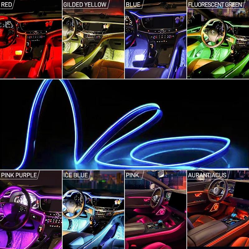 Car Interior LED EL Neon Strip USB Flexible Ambient Light, 3M/5M Optional DIY Atmosphere Lamp for Auto Interior Decoration