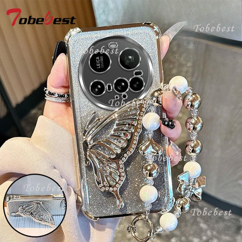 

Блестящий Противоударный Чехол с Покрытием и Браслетом-Бабочкой с Жидким Песком для Xiaomi 16 15 14 Ultra 15S 14T 13 12 11 Lite Pro Силиконовый Чехол Xiaomi 16 Pro серебряный