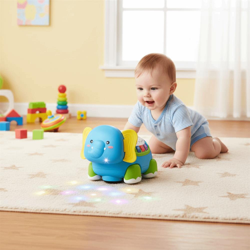Colorful Light Up Crawling Elephant Timer Function Baby Crawling Toys Baby Development