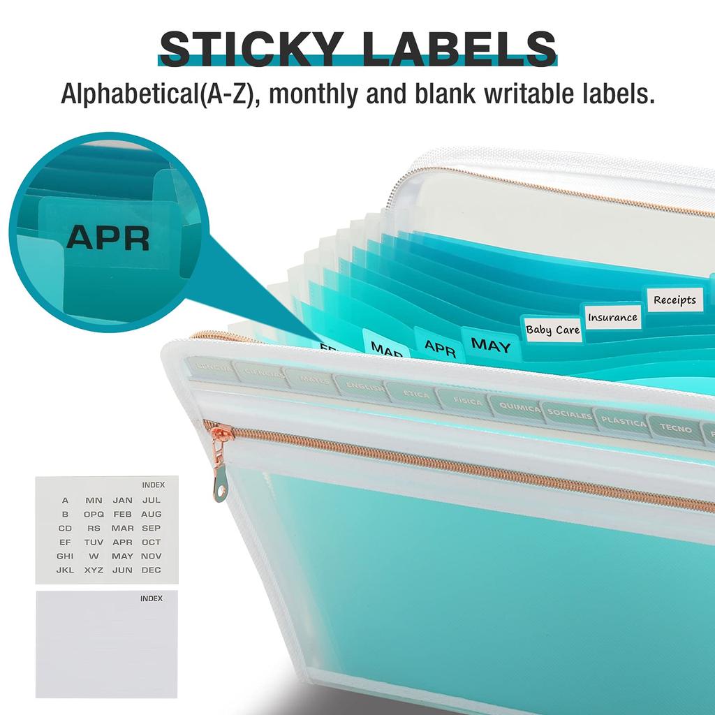 13 Pocket Expanding File Folder Organizer with Front Clear Pouch,Accordion File Organizer with Zipper Closure,Papers Letter Size