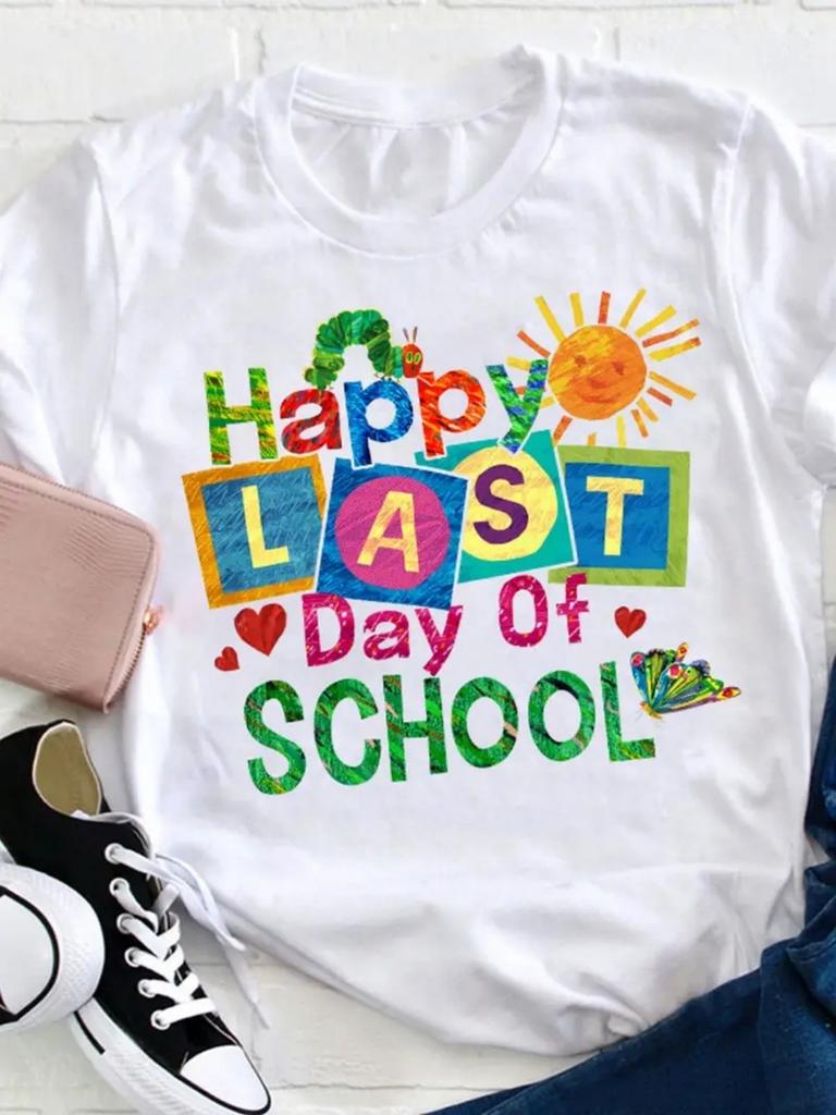 Women's Casual "Happy Last Day of " Graphic T-Shirt Colorful Letter Print Short Sleeve Spring/Summer Fashion Top