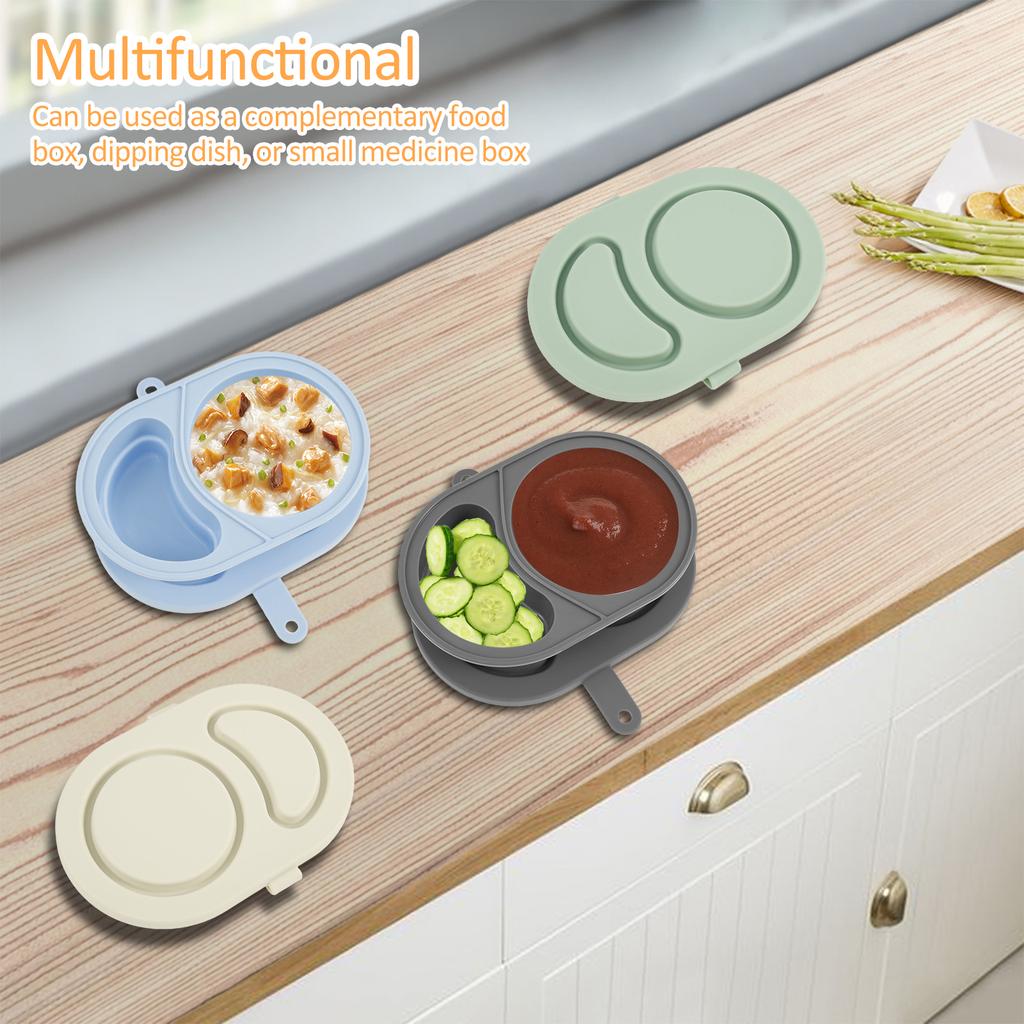 4Pcs Silicone Snack Container with Lid Reusable Condiment Container with 2 Compartments Ideal for On the Go Meals and Parties
