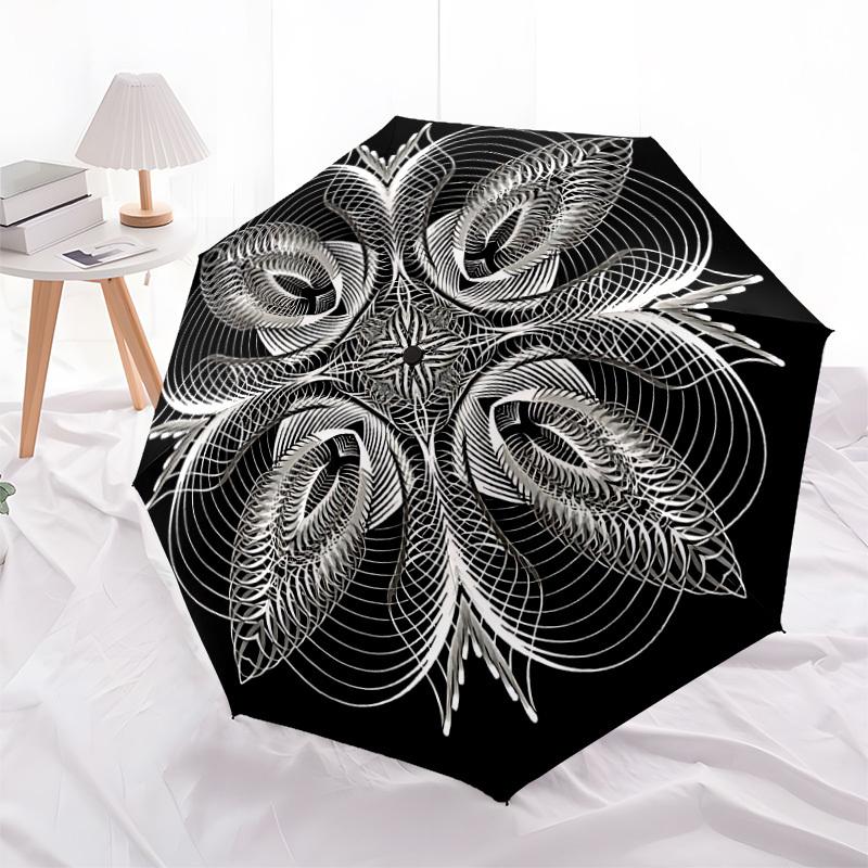 1pc Abstract Pattern Automatic Folding Umbrella, Portable Collapsible Design, 8-Rib Iron Frame, Outdoor Accessory Yy250905074