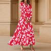 Vestido de Mujer de Manga Tres Cuartos, Estampado Floral Moderno, Holgado, Casual, Cómodo
