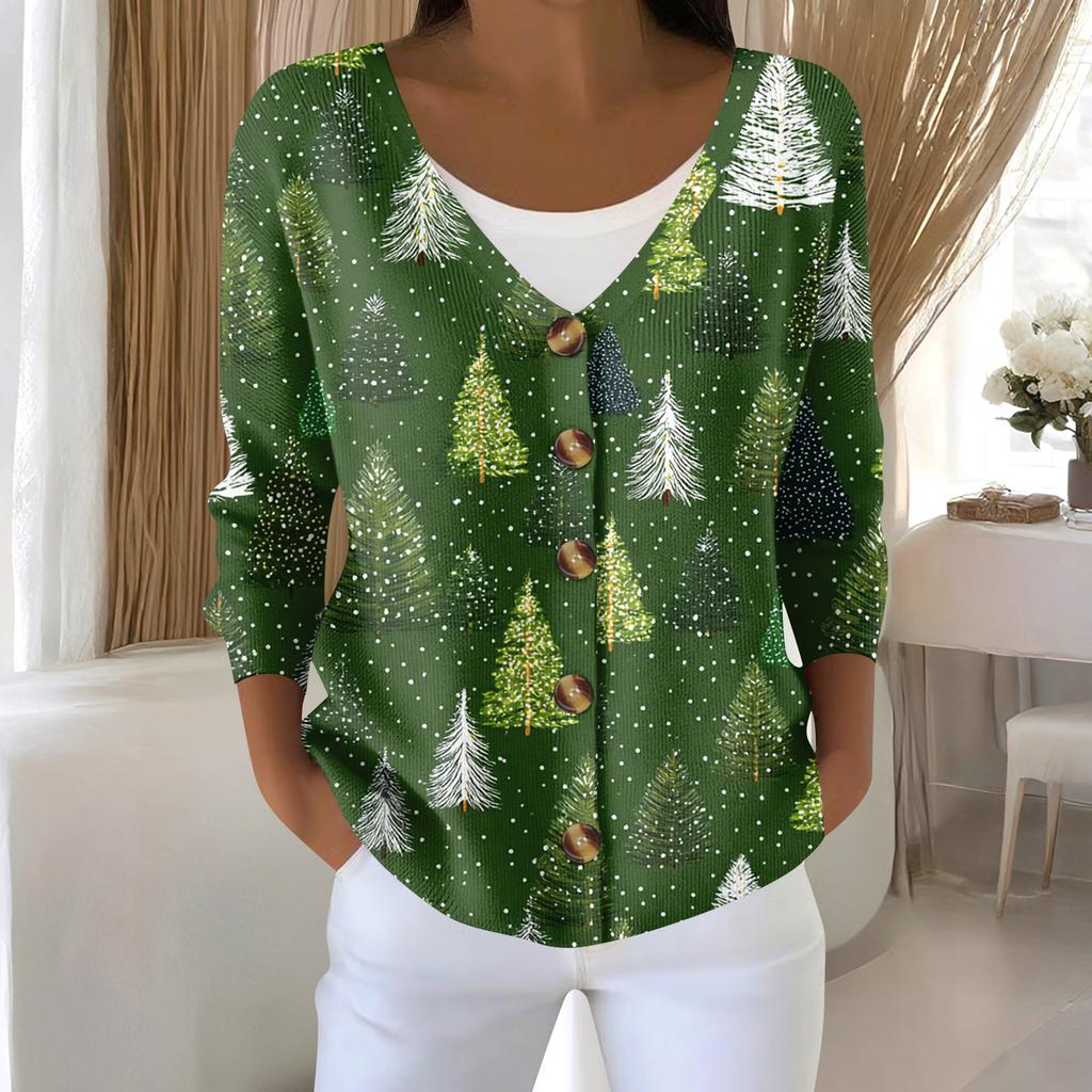 Damenmode Langarm Weihnachten Schneemann Schneeflocke Druck Jacke Strickjacke