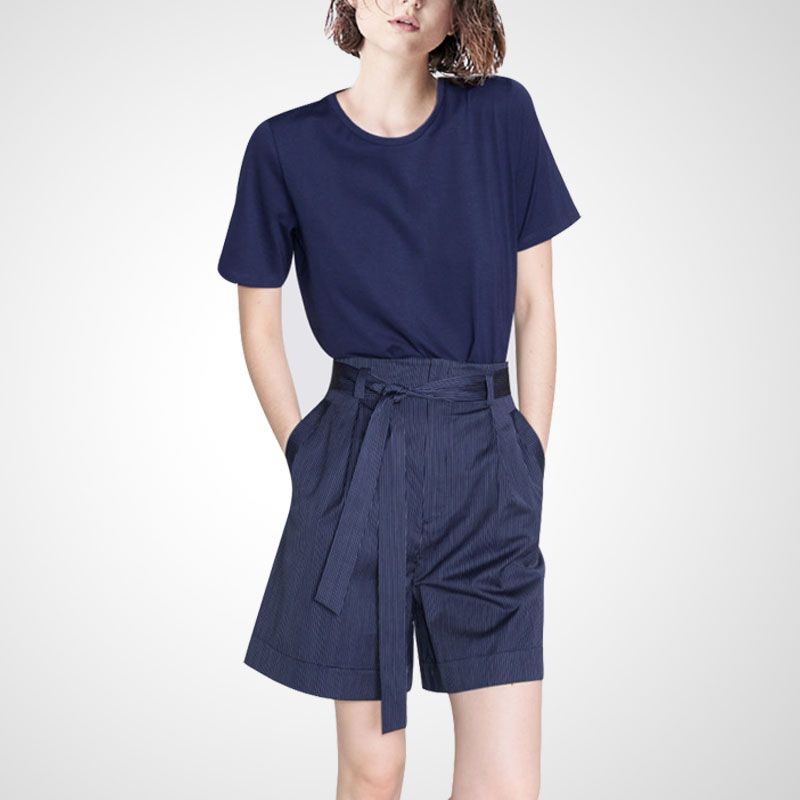 

Western Style Fashion Two-Piece Suit Age-Reducing Pants Slim Looking T-shirt Navy blue (one-piece Tops) S