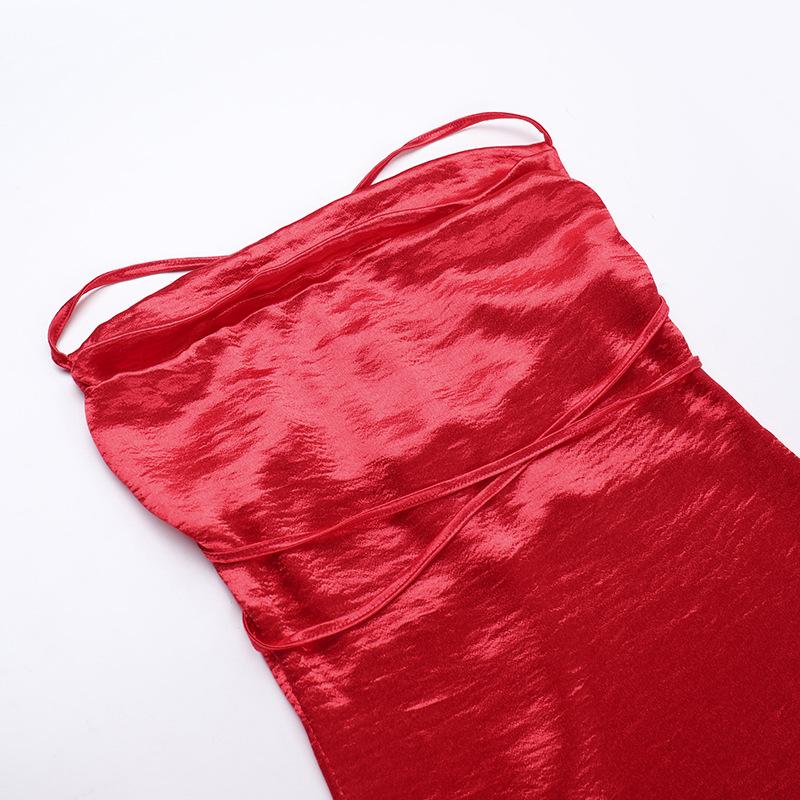 Autumn Women's Fashion Long Dress Celeb Style Sexy Slim Satin Ribbon Slip Dress