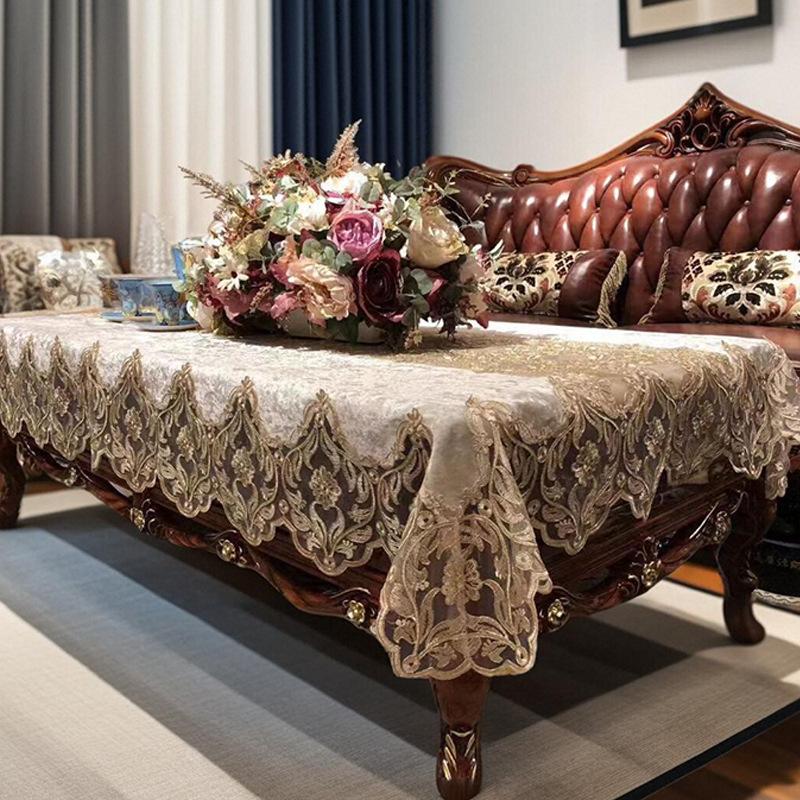 European Tablecloth Gold Velvet Lace Balcony Living Room Rectangular Dining Table Lace Decoration Light Luxury Style Tablecloth