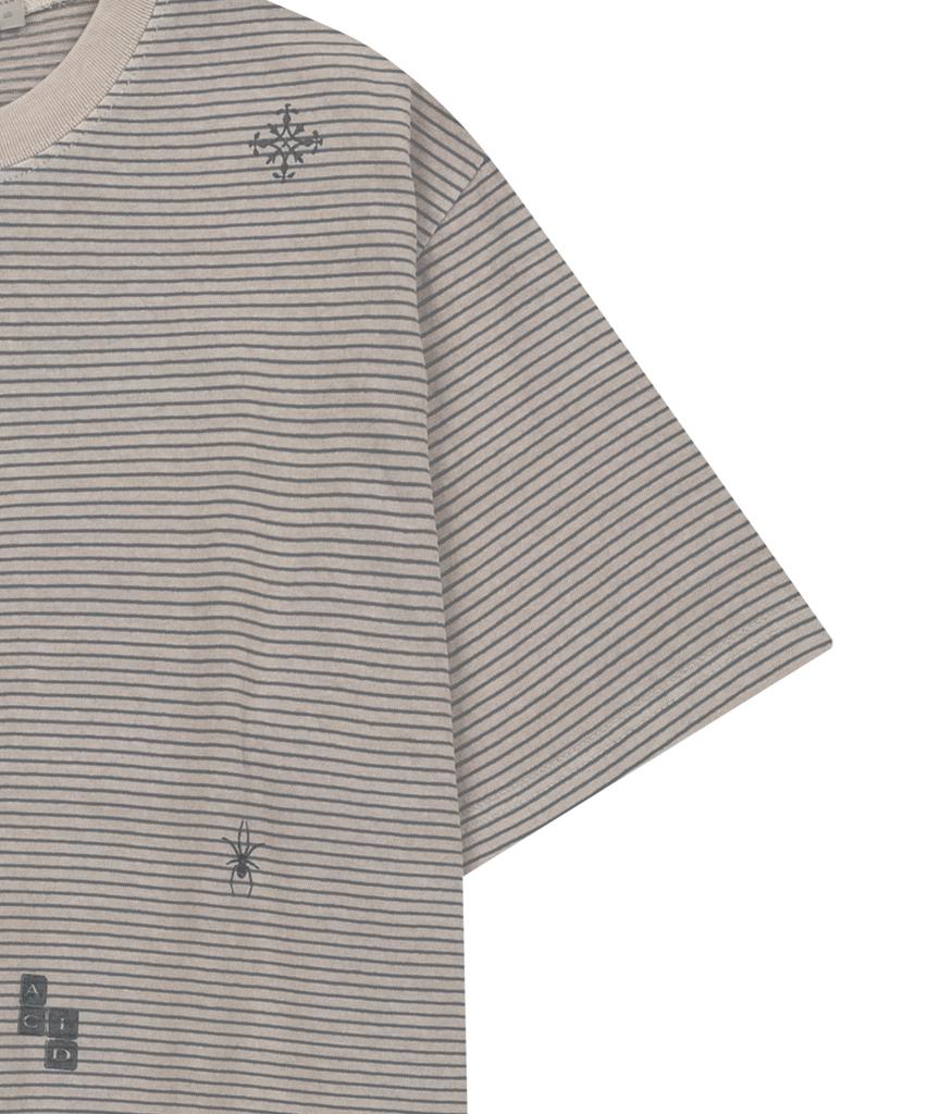 SLOWACID Pigment Stripe Stamp Short Sleeve T-Shirt [Oatmeal]