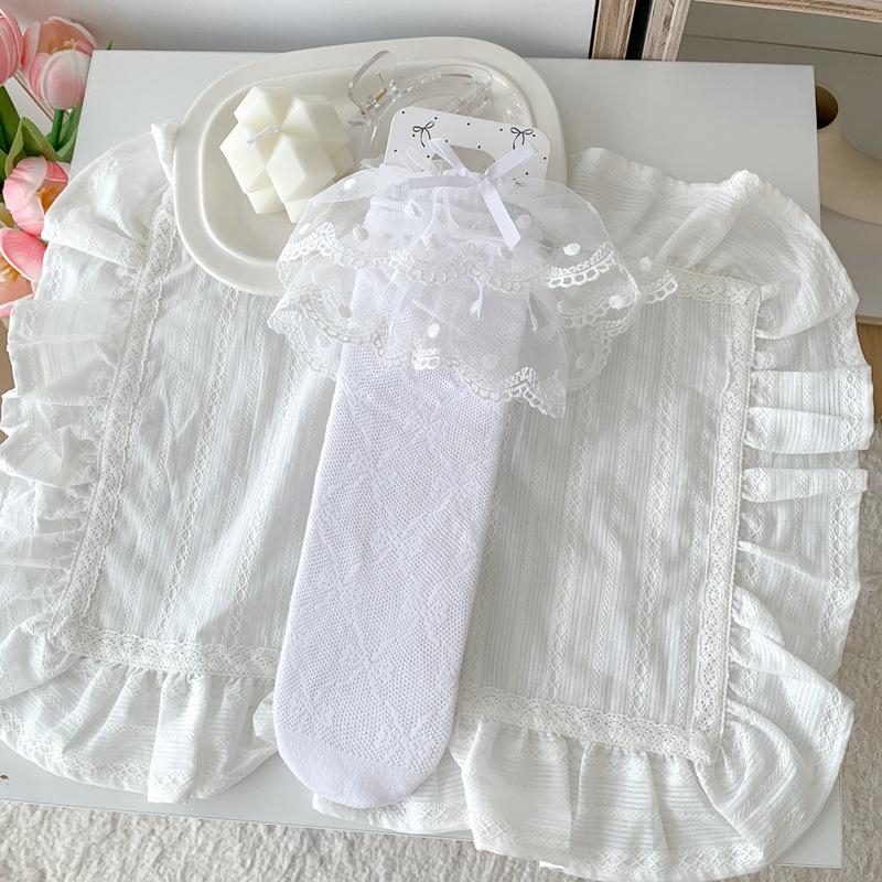 

10Pair Lace Socks Women S Spring And Summer Thin Stacking Socks Lolita Polka Dot Ballet Bow Stockings One size белый