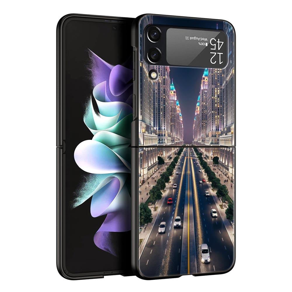 Phone Case for Samsung Galaxy Z Flip 3 4 5 6 7 Folding For Samsung Z Flip4 Flip5 PC Hard Cover NYC New York City Seaside Scenery