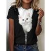 Women's round-neck T-shirt with a cat pattern print