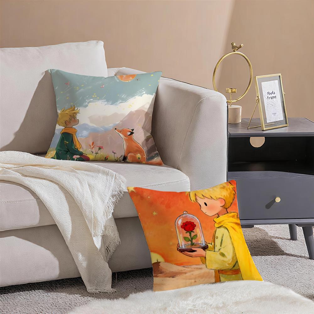 Healing The LLittle Prince Painting Fairy Tale Cushion Cover Throw Pillow Cover Hidden Button Durable Polyester Chair Cushion