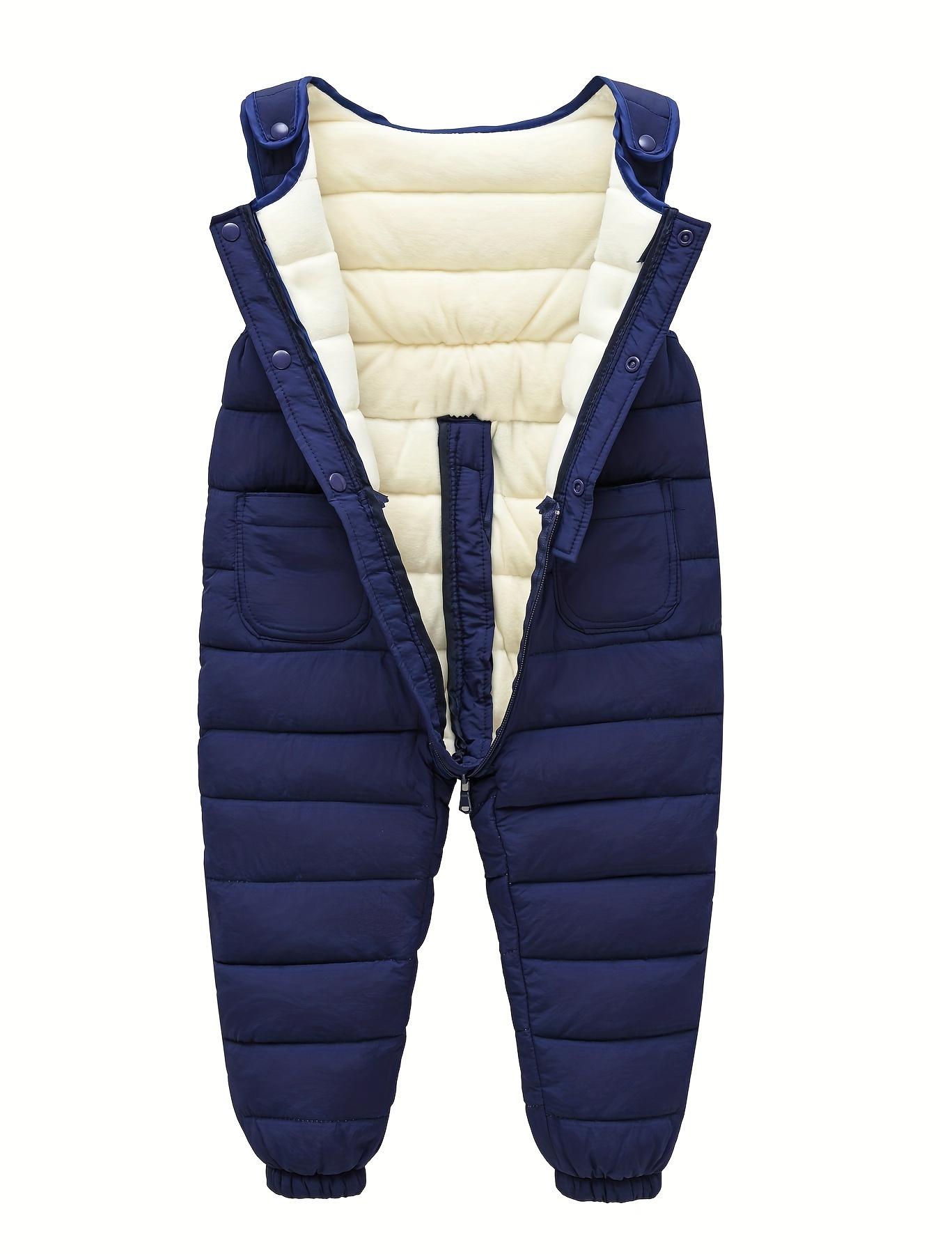 

[Теплые снежные штаны] Зимние теплые снежные штаны с флисовой подкладкой | Детские штаны на подтяжках для малышей и младенцев с карманами для улицы 110 темно-синий