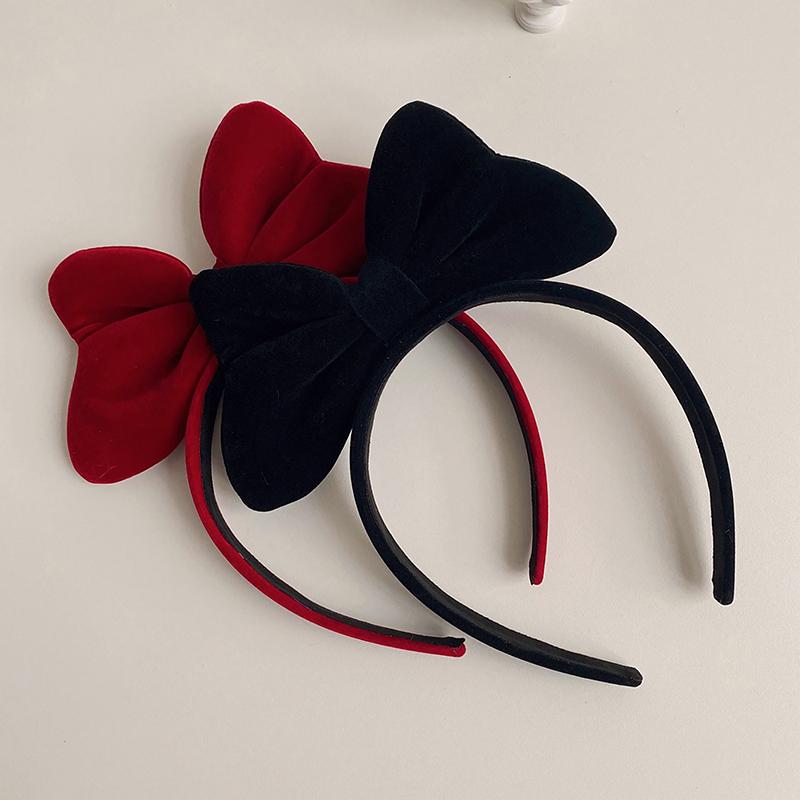 Year Red Velvet Bow Knot Headband Red Black Big Bow Knot Christmas Headwear Women Girls Hair Accessories Hair Band Ties
