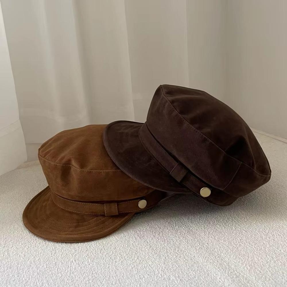 Autumn Winter Newsboy Caps Short Brim Octagonal Hat British Style Flat Top Naval Hat For Women