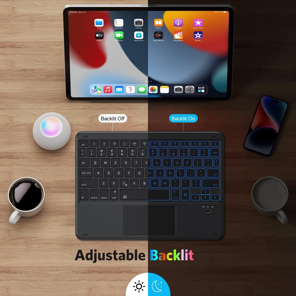 Silent Seven-Color Backlit Bluetooth Keyboard for Apple & Huawei Tablets, Connects to Mobile Phones