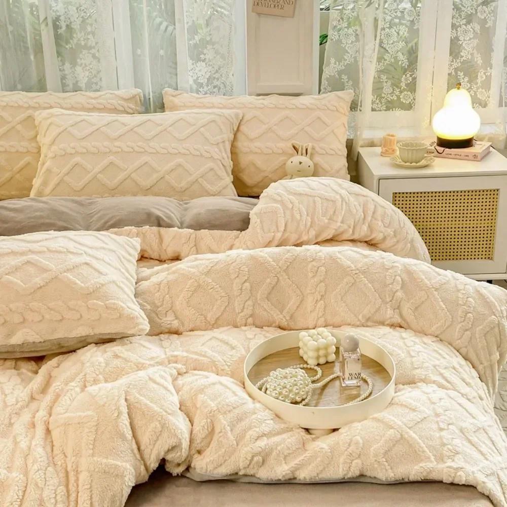 Single Quilt Cover Autumn/winter Thickened Warm Solid Color Duvet Cover 200x230 220x240 Bedding for Double Use with Pillowcases