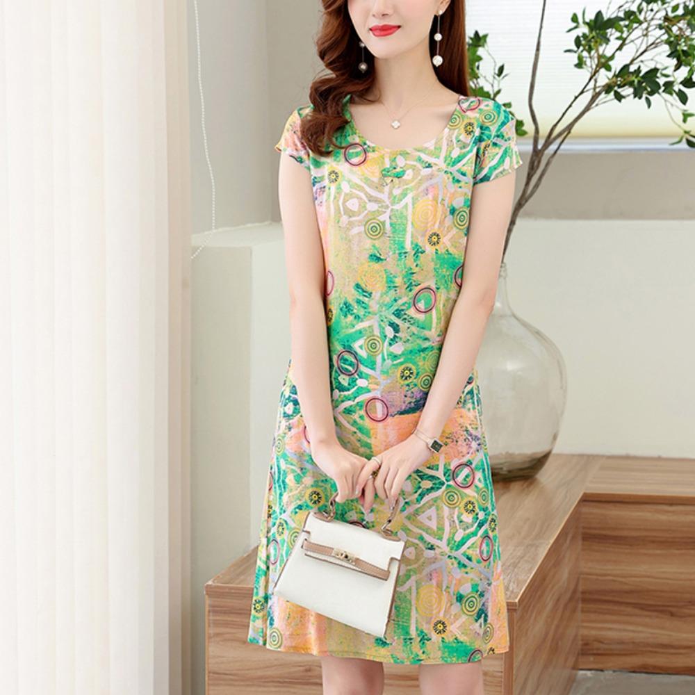 

Новое летнее платье с принтом, женское, с круглым вырезом, короткими рукавами, повседневное, свободное, в стиле ретро L