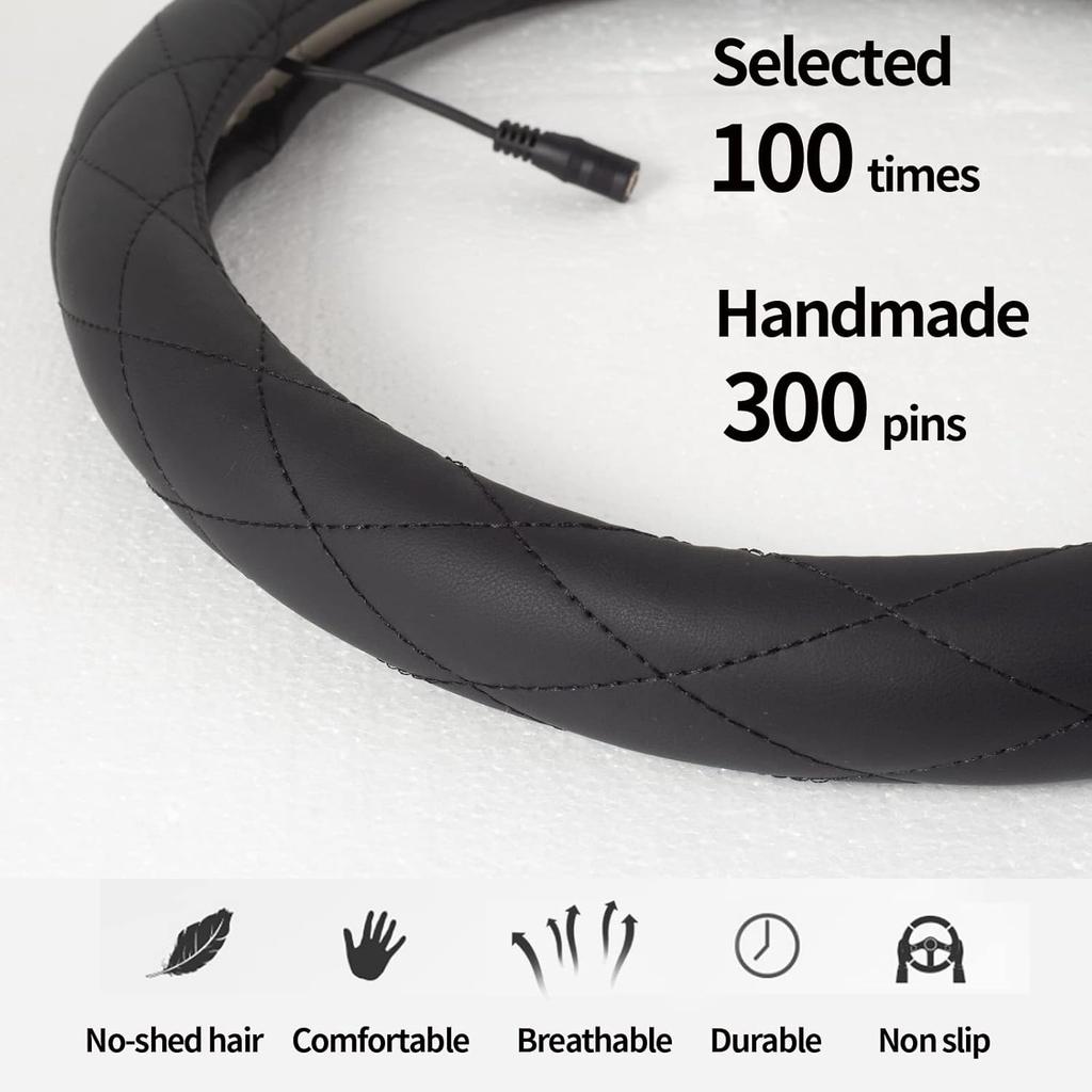Heated Steering Wheel Cover - WARMITORY Luxury Steering Wheel Heater, 12V Quick Hand Warmer, 14.5-15 Inches Outer Diameter for Standard-Size Car