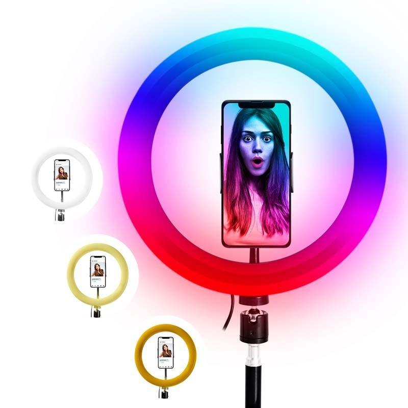 Selfie Rvb Multicolore Trépied Professionnel Anneau Lumineux Rl10rgbt