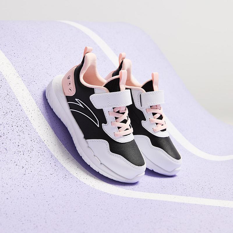 Anta Kids Synthetic Leather Fabric Comfortable Soft Sole Lightweight Shock Absorption Low Top Running Shoes Kids Sneakers Black White Pink A22439968-5
