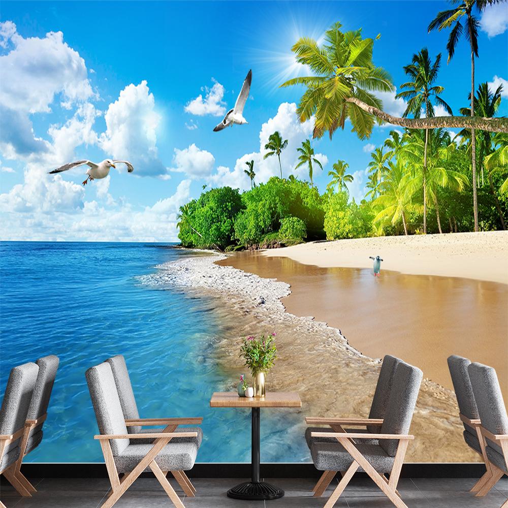 Seascape Mural Beach Coconut Tree 3d Wallpaper Living Room Bedroom Beach Wall Mural Decoration