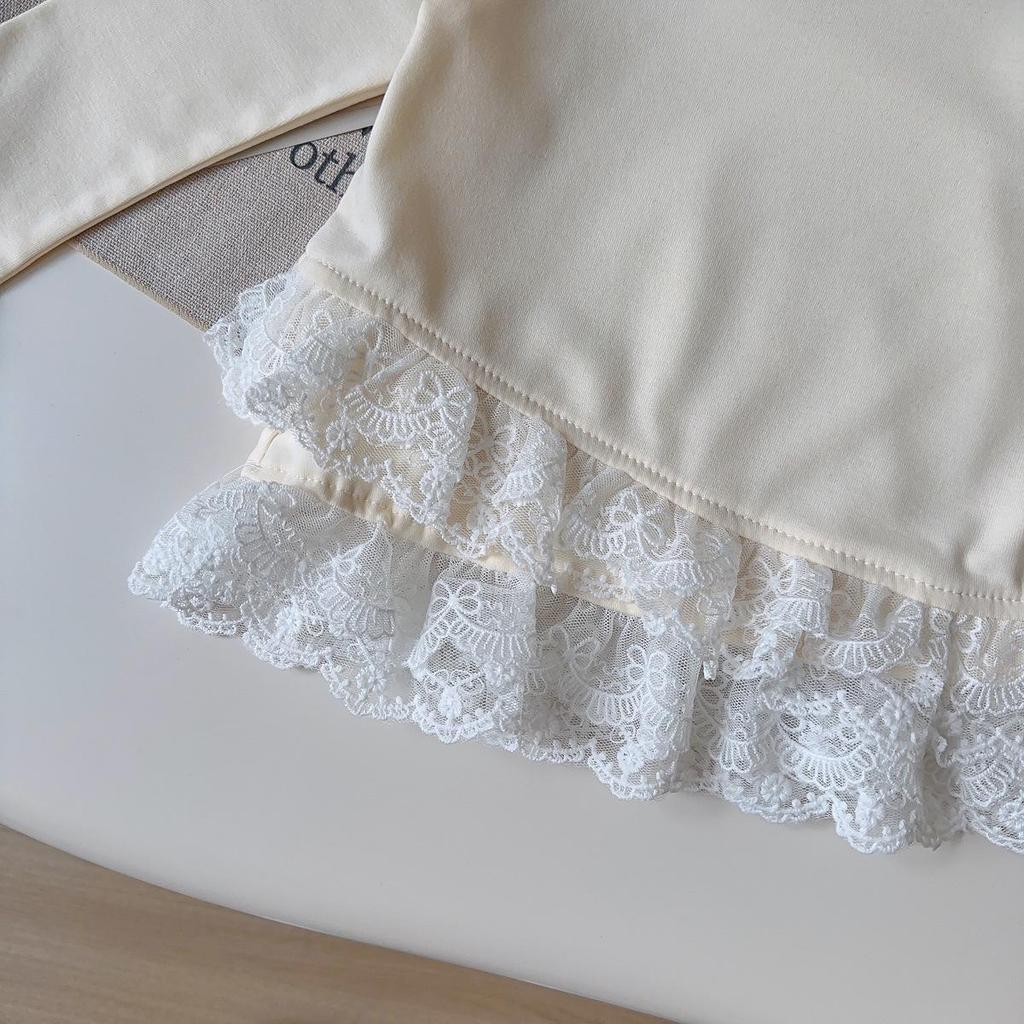 Girls' Korean Style Long Sleeve Lace Trim Top - Spring/Fall Fashion BQB009