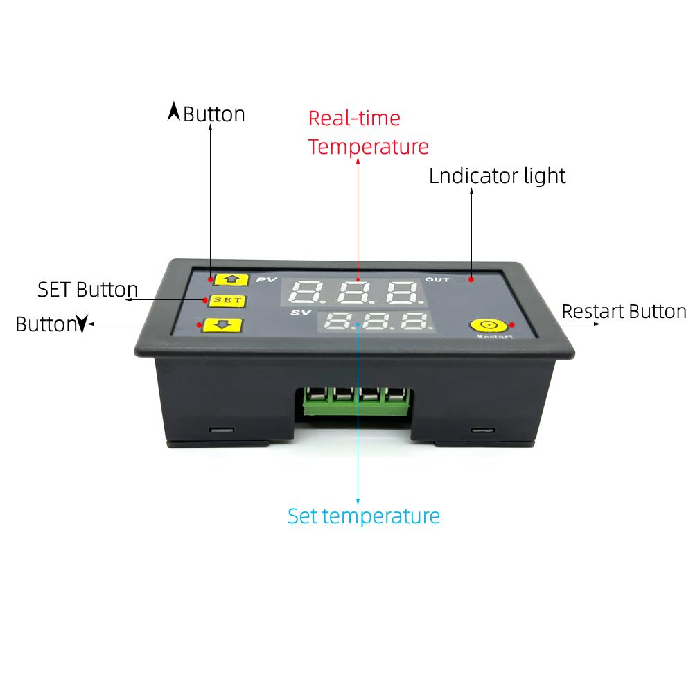 W3230 Digitaler Temperaturregler LED-Anzeige 12V/24V/AC110-220V Mikrocomputer-Thermostatschalterregler Wärme-/Kühltemperaturregler mit Sensor