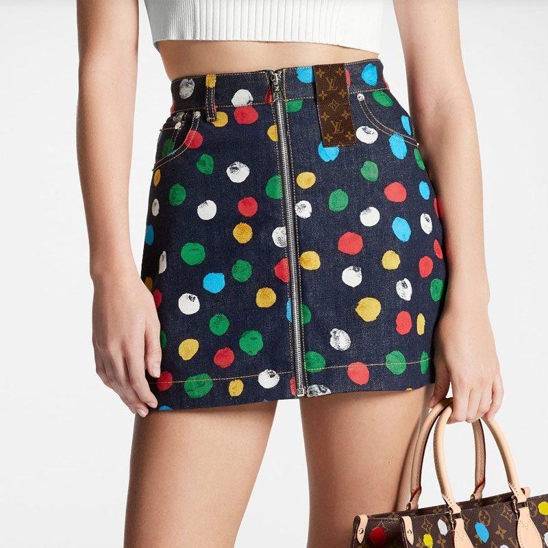 Louis Vuitton X Yayoi Kusama Painted Dots Denim Mini Skirt Indigo/Blue 1AB7PI